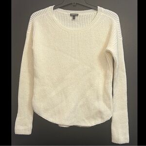 EXPRESS Cream Ribbed Crewneck Sweater